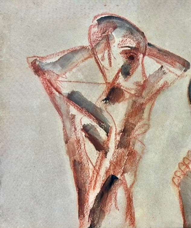 Figure Study in Red Chalk & Wash — after treatment