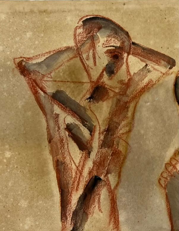 Figure Study in Red Chalk & Wash — before treatment