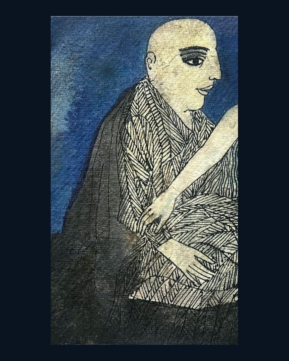 Seated Figure — Ink & Wash — after treatment